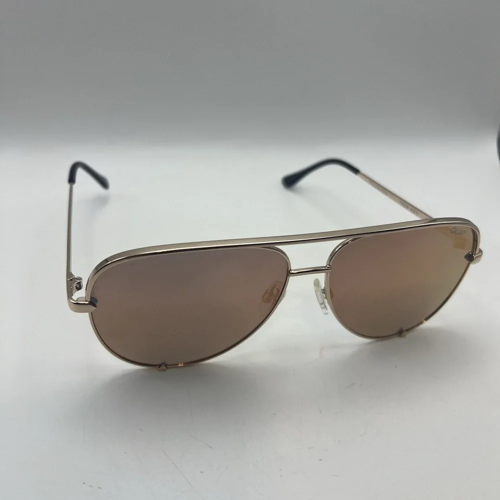 QUAY Australia High Key 126 Polarized Aviator Sunglasses Rose Gold Mirror Lenses